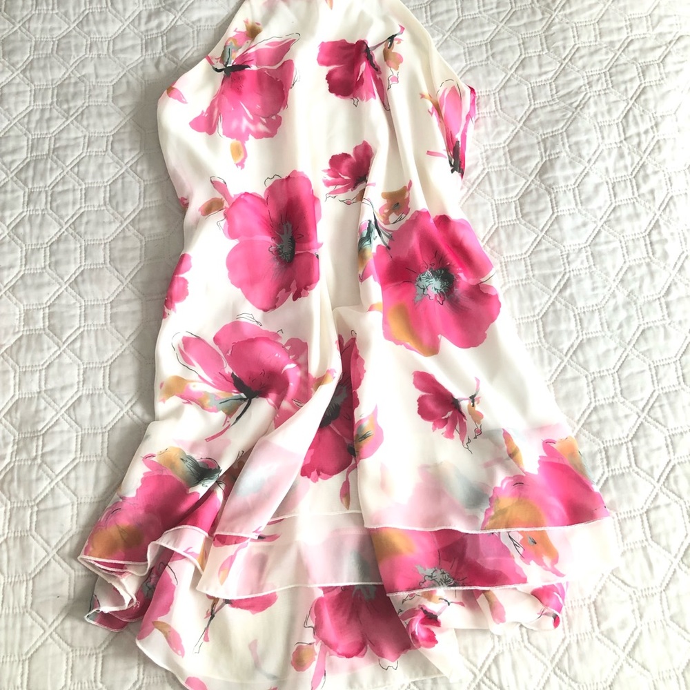 Pink Floral Spaghetti Strap Flowy Dress